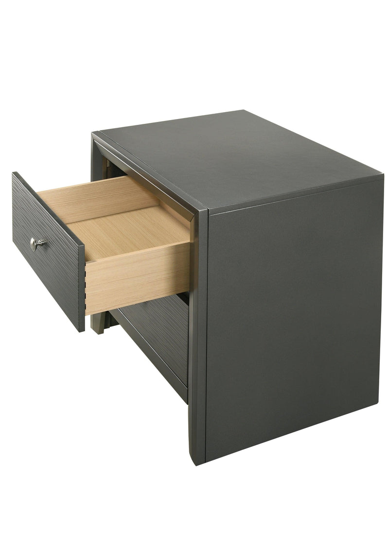 Denker Gunmetal Modern Contemporary Solid Wood 2-Drawers Nightstand - Ella Furniture