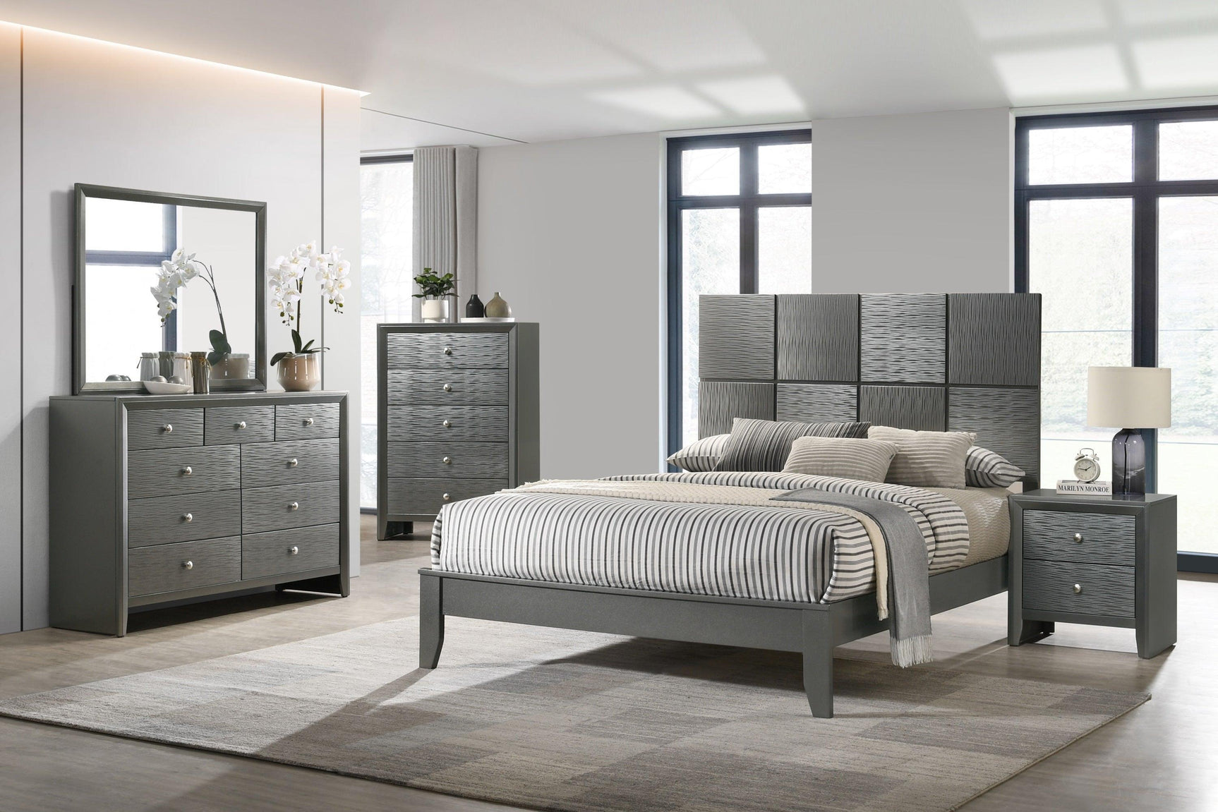 Denker Gunmetal Modern Contemporary Solid Wood 5-Drawers Chest - Ella Furniture