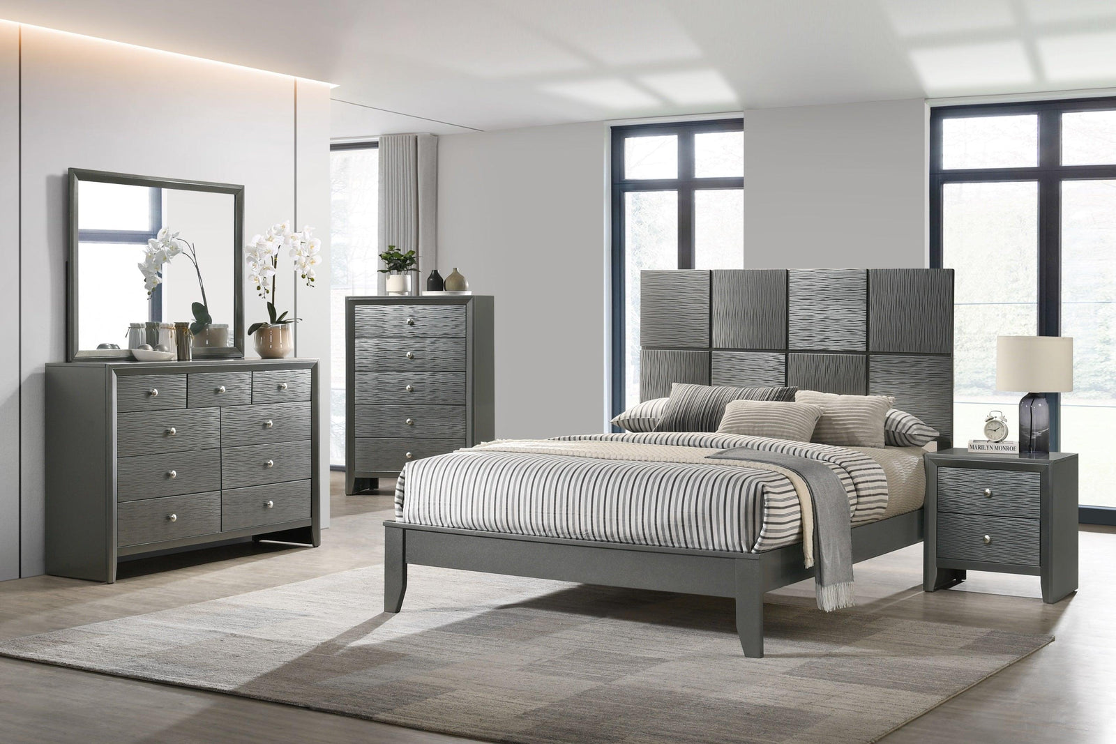 Denker Gunmetal Modern Contemporary Solid Wood Bedroom Set - Ella Furniture