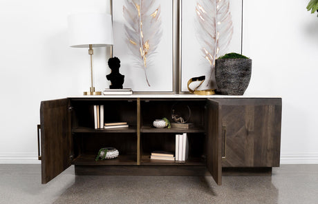 Dennis 3-door Marble Top Sideboard Buffet Tobacco Grey 190655 - Ella Furniture