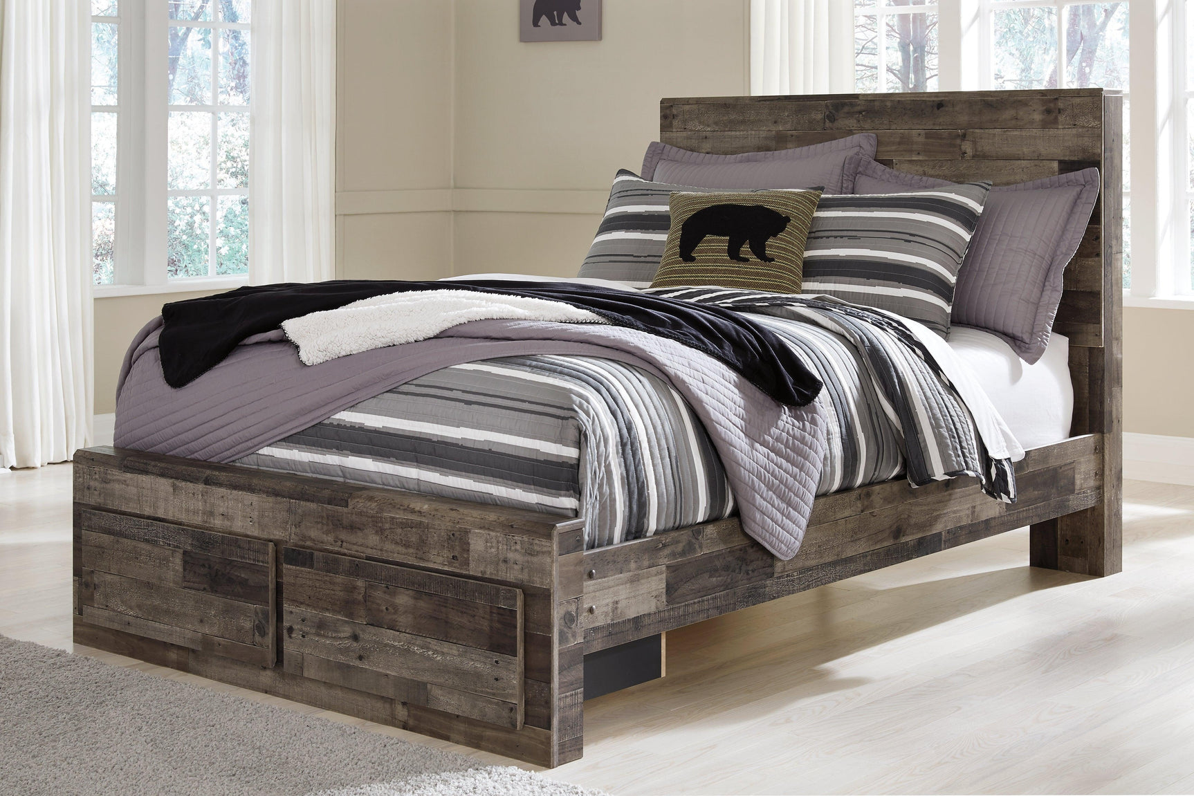 Derekson Multi Gray Panel 2 Storage Bedroom Set - Ella Furniture