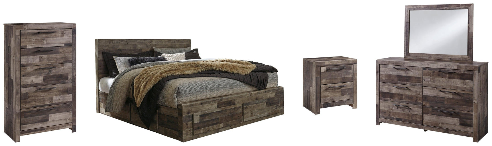 Derekson Multi Gray Panel 4 Storage Bedroom Set - Ella Furniture
