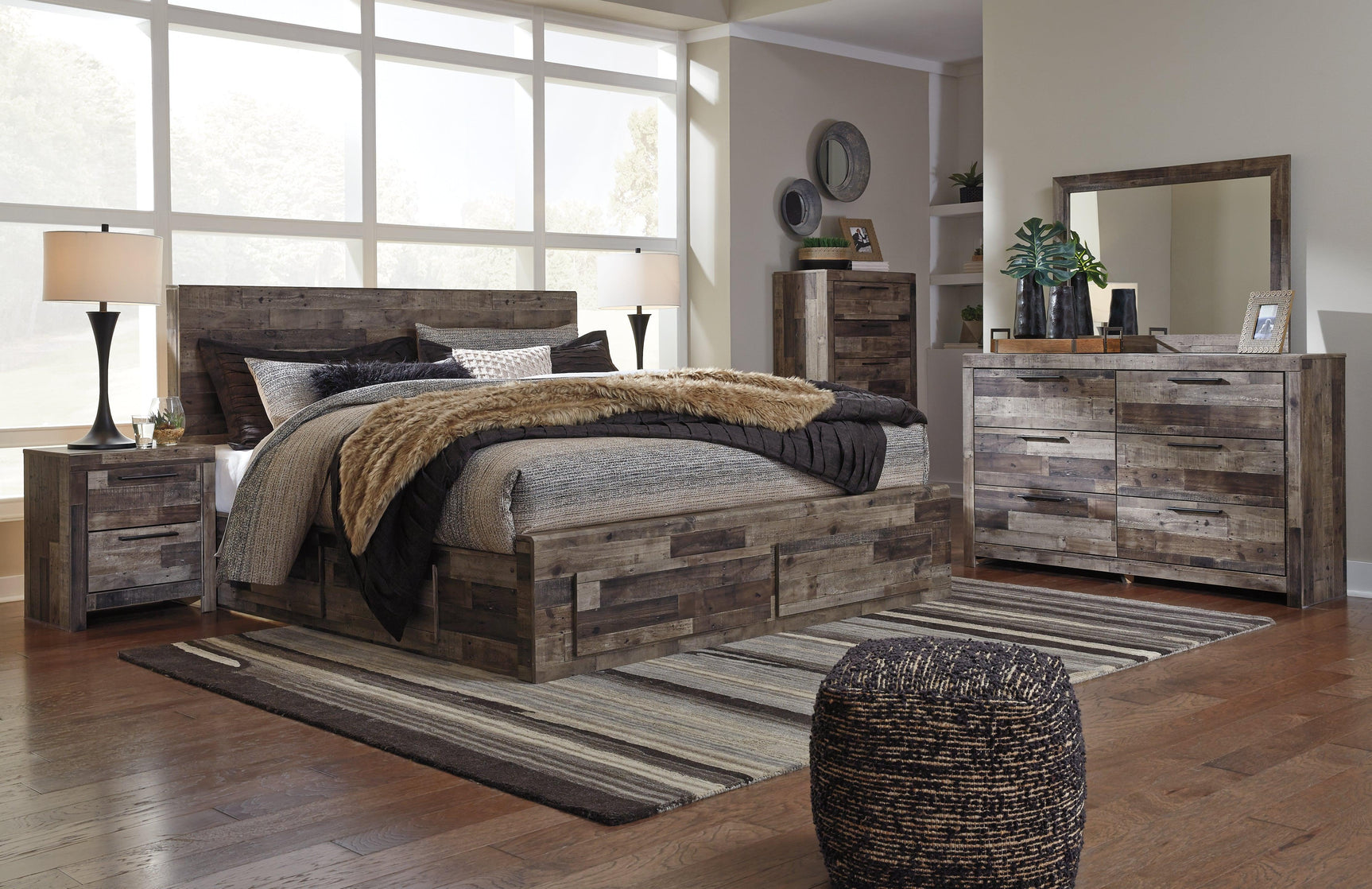 Derekson Multi Gray Panel 4 Storage Bedroom Set - Ella Furniture