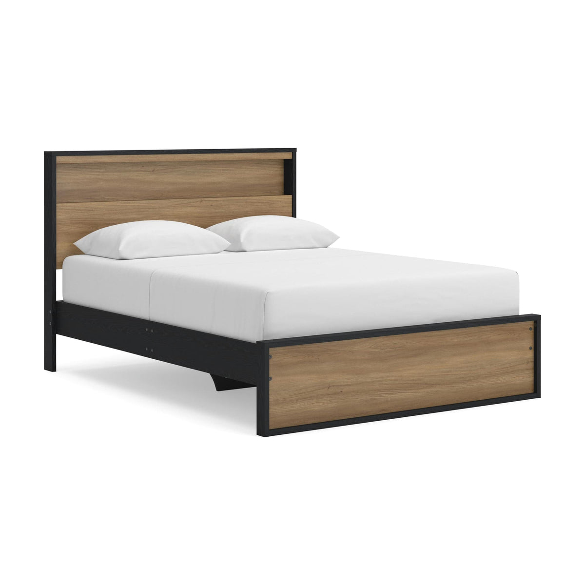 Kozmour Black/Brown Queen Bookcase Complete Bed Frame — angled view
