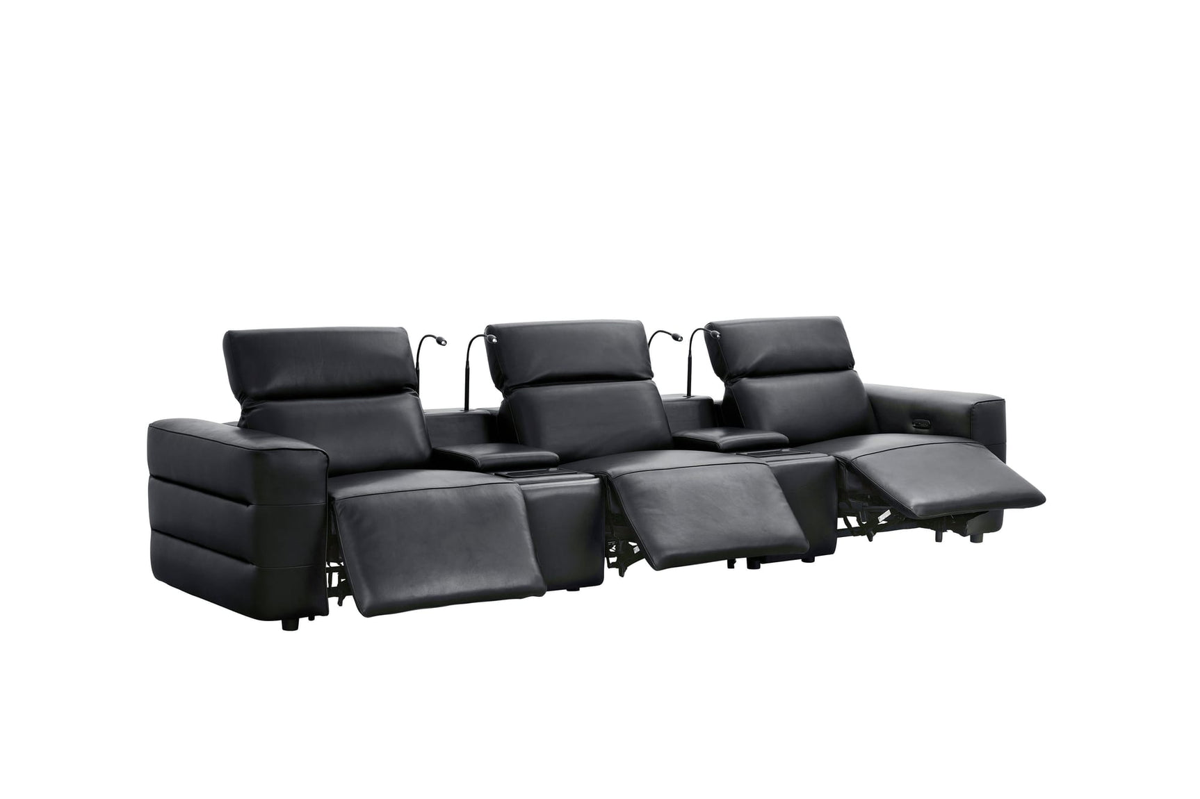 Diamante Black Italian Leather 5-Piece Power Reclining Home Theater Sectional view 3
