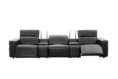 Diamante Black Italian Leather 5-Piece Power Reclining Home Theater Sectional view 5