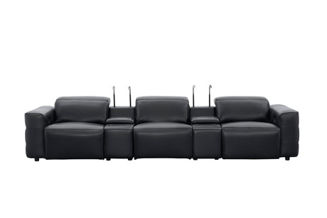 Diamante Black Italian Leather 5-Piece Power Reclining Home Theater Sectional view 6