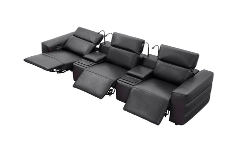 Diamante Black Italian Leather 5-Piece Power Reclining Home Theater Sectional view 8