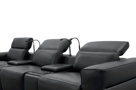 Diamante Black Italian Leather 5-Piece Power Reclining Home Theater Sectional view 12