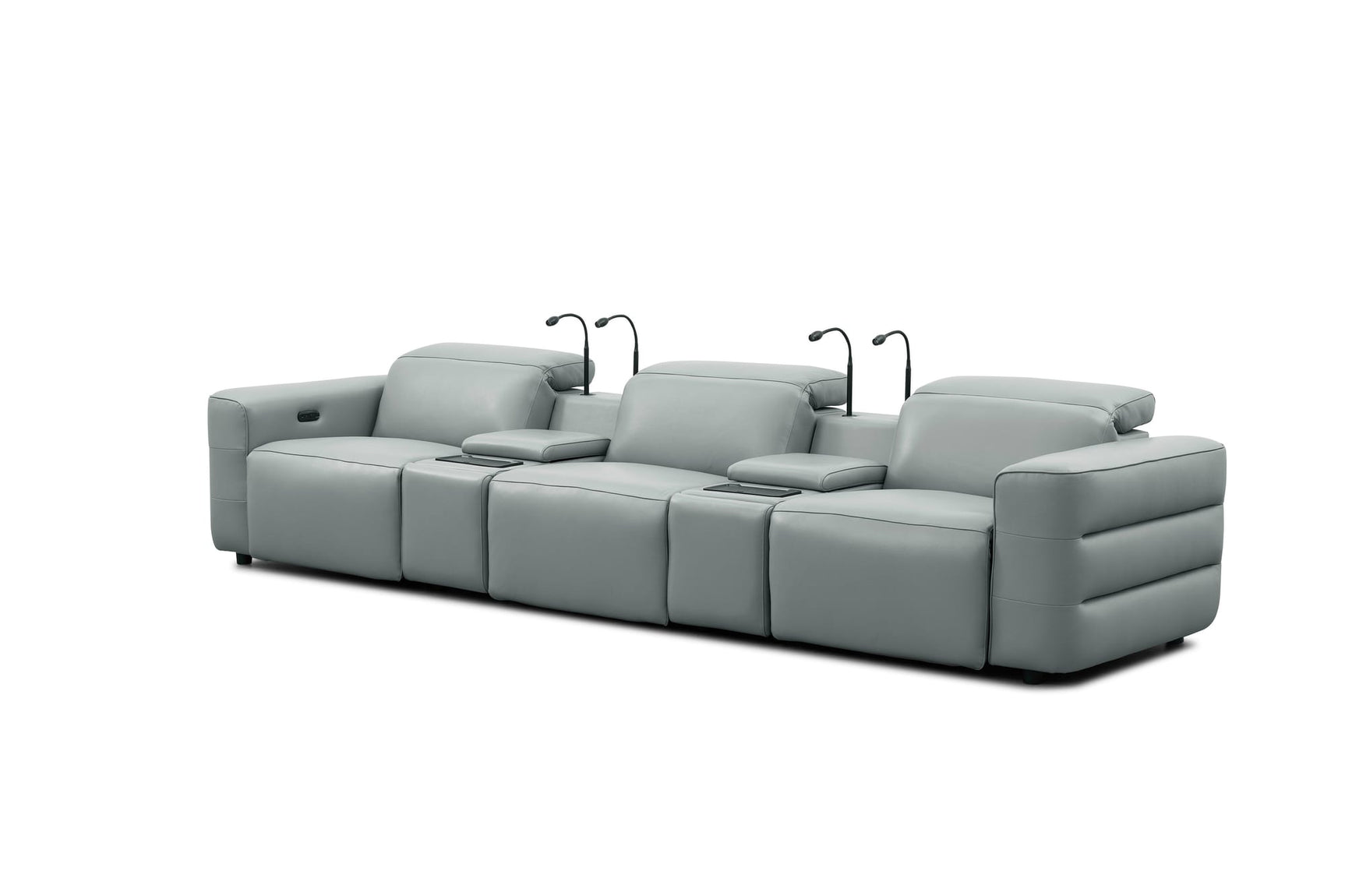 Diamante Grey Italian Leather 5-Piece Power Reclining Home Theater Sectional view 3