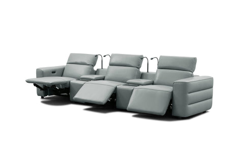 Diamante Grey Italian Leather 5-Piece Power Reclining Home Theater Sectional view 5
