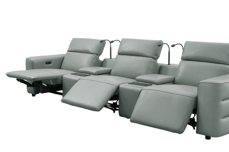 Diamante Grey Italian Leather 5-Piece Power Reclining Home Theater Sectional view 6