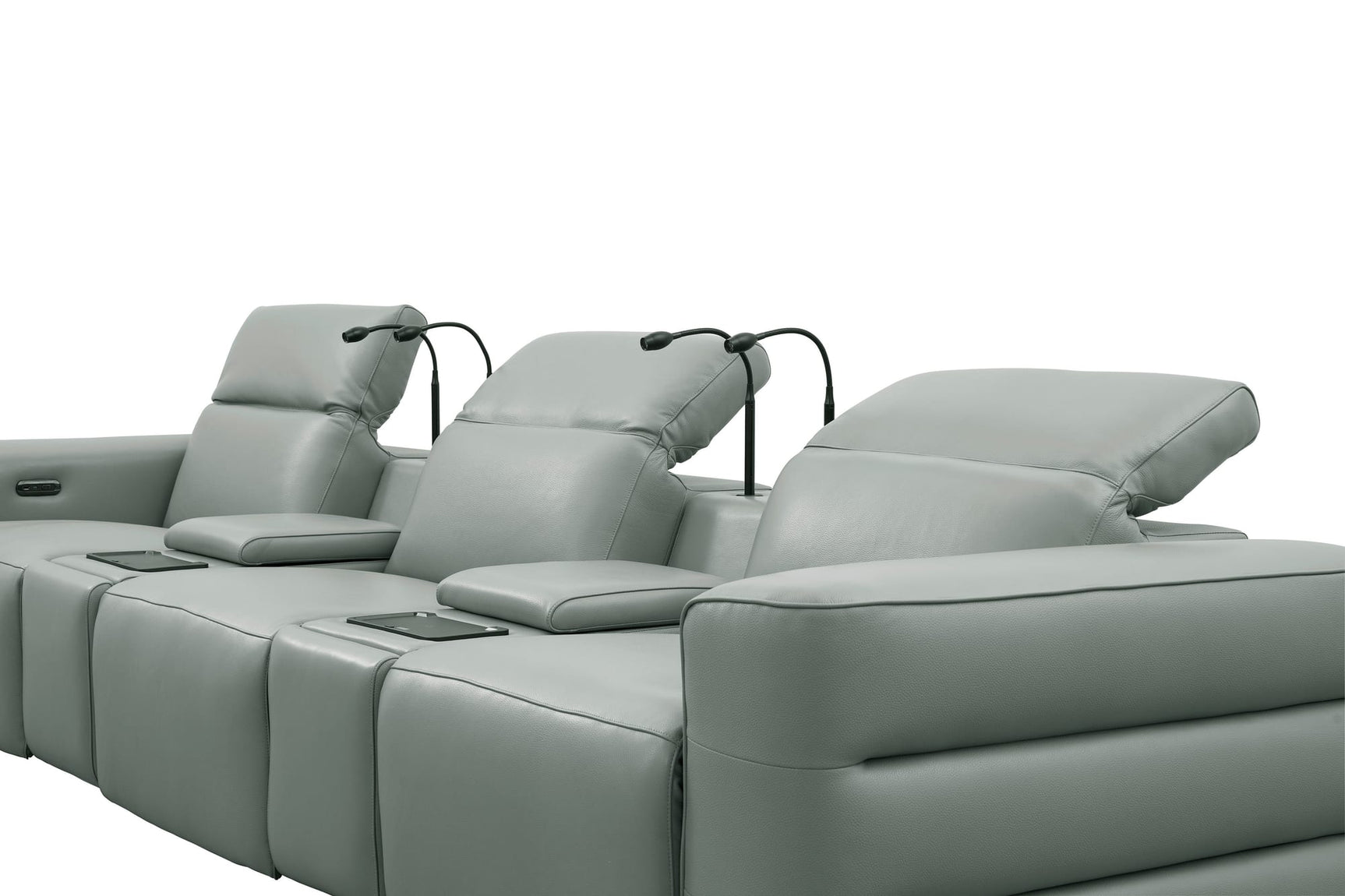 Diamante Grey Italian Leather 5-Piece Power Reclining Home Theater Sectional view 9