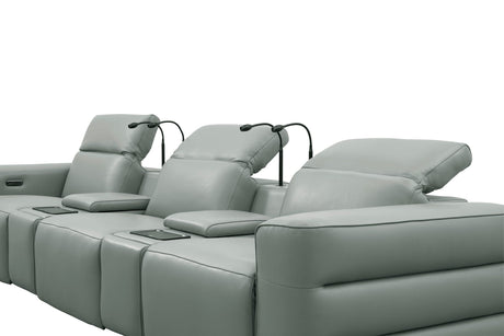 Diamante Grey Italian Leather 5-Piece Power Reclining Home Theater Sectional view 9