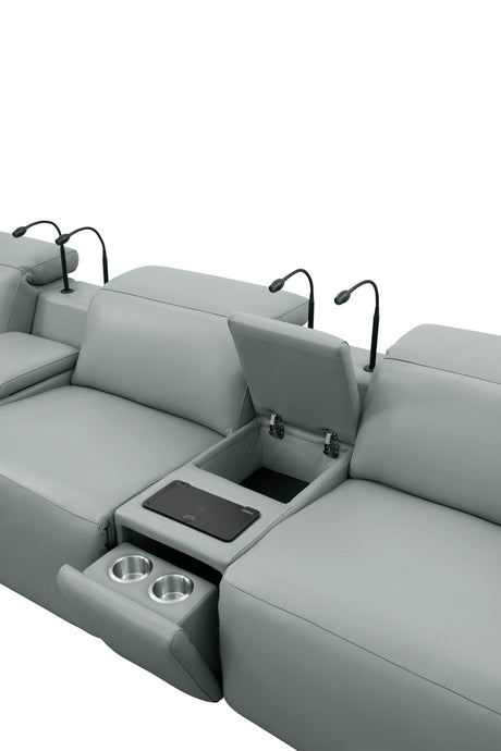 Diamante Grey Italian Leather 5-Piece Power Reclining Home Theater Sectional view 11