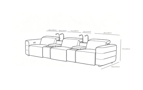Diamante Grey Italian Leather 5-Piece Power Reclining Home Theater Sectional view 14