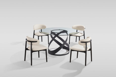 Dimi 5-Piece Dining Set with Clear Glass Table and Black Iron Infinity Base view 2