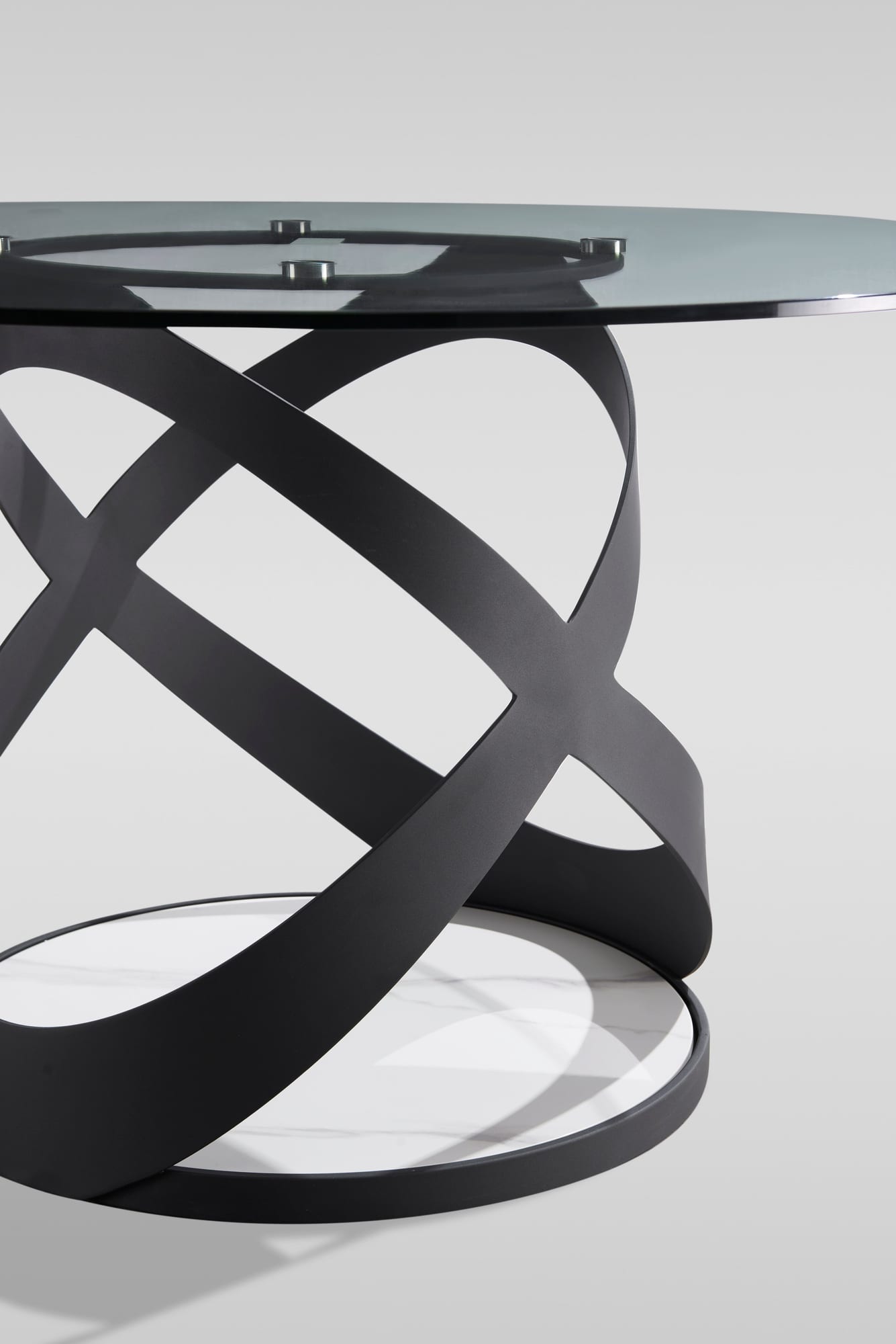 Dimi 5-Piece Dining Set with Clear Glass Table and Black Iron Infinity Base view 10