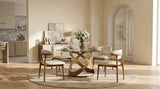 Dimi 5-Piece Dining Set with Clear Glass Table and Bronze Infinity-Loop Base from Ella Furniture
