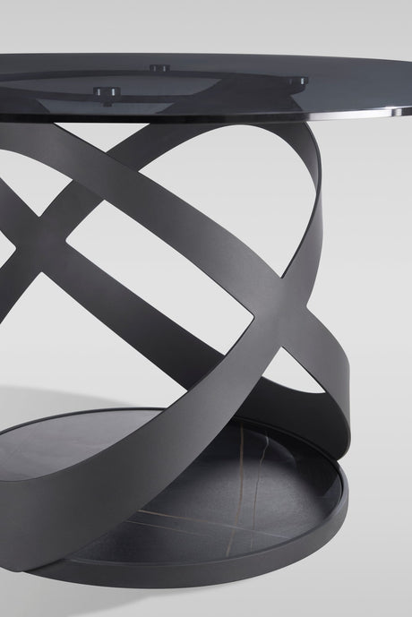 Dimi 5-Piece Dining Set with Smoke Glass Table and Black Iron Infinity Base view 10