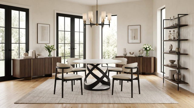 Dimi 5-Piece Dining Set with White Sintered Stone Table and Black Iron Base from Ella Furniture