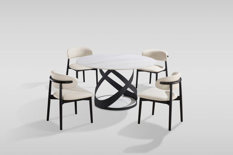 Dimi 5-Piece Dining Set with White Sintered Stone Table and Black Iron Base view 2