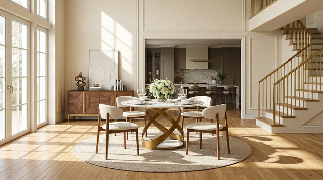 Dimi 5-Piece Dining Set with White Sintered Stone Table and Bronze Base from Ella Furniture