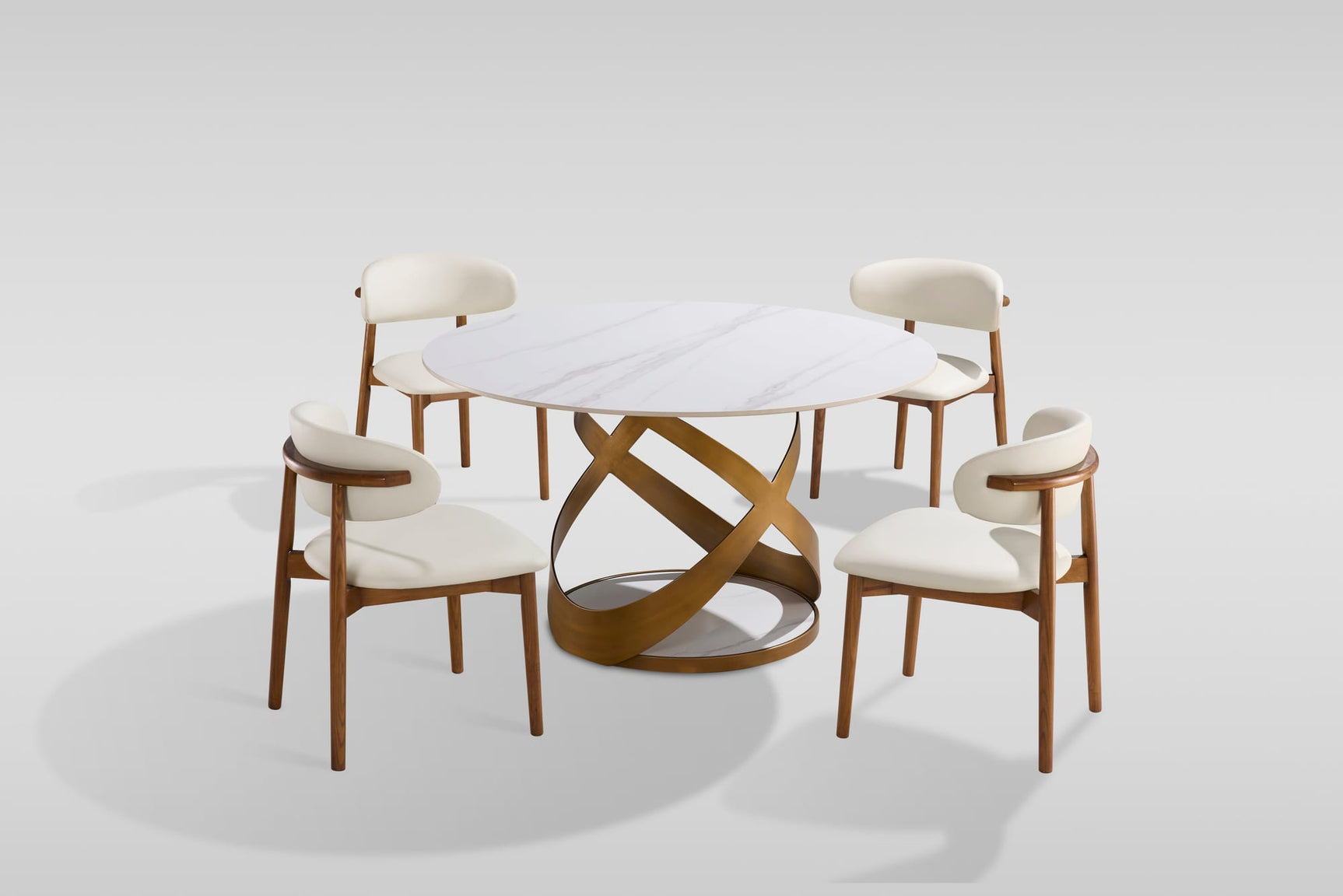 Dimi 5-Piece Dining Set with White Sintered Stone Table and Bronze Base view 2