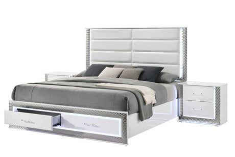 Dina White LED Upholstered Storage Bedroom Set - Ella Furniture