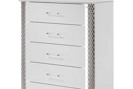 Dina White LED Upholstered Storage Bedroom Set - Ella Furniture