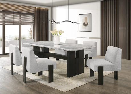 Diva Light Gray Genuine Marble Table + 6 Chairs from Ella Furniture