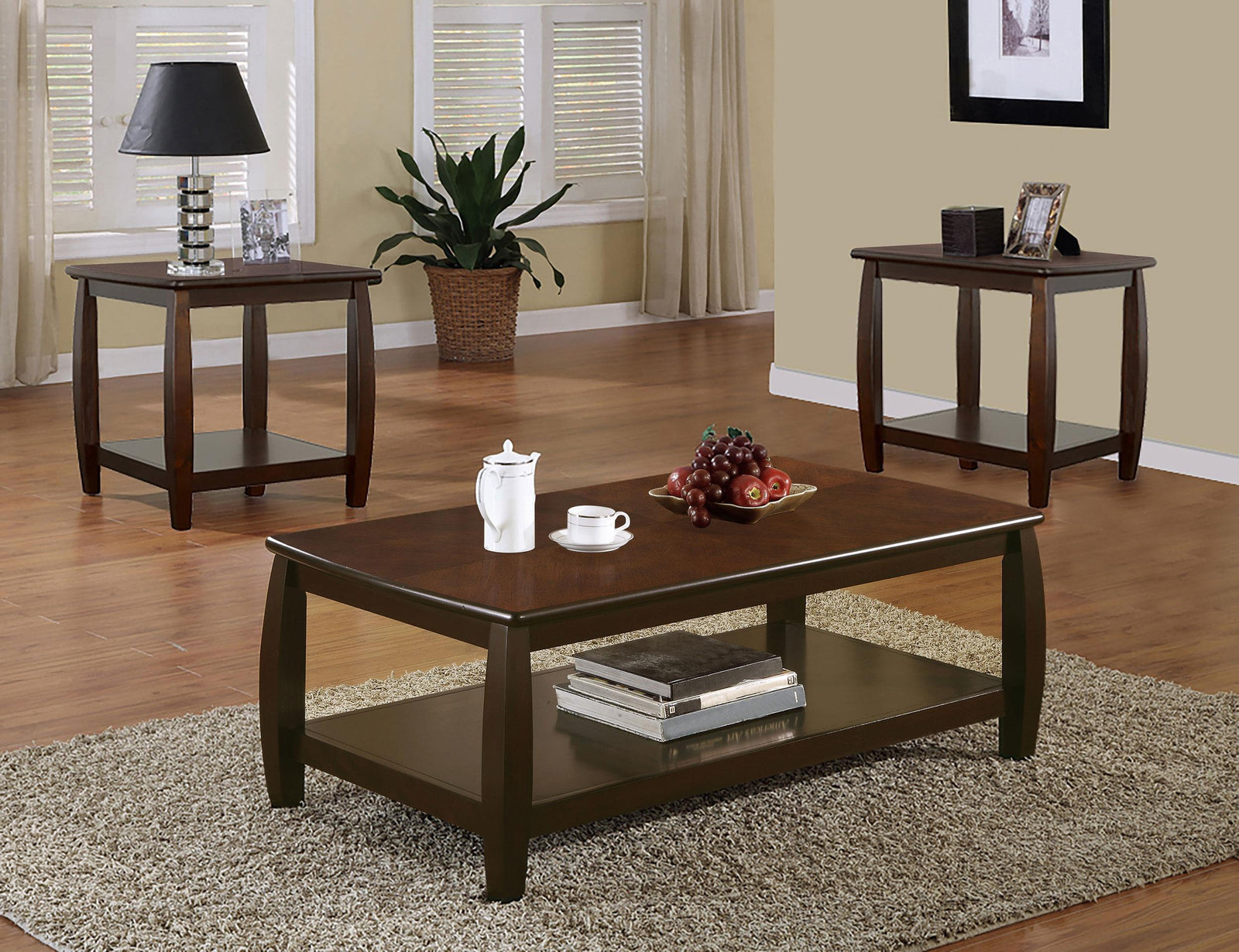 DIXON DINING SET Dixon 3-piece Rectangular Wood Coffee Table Set Espresso 701078-S3 - Ella Furniture