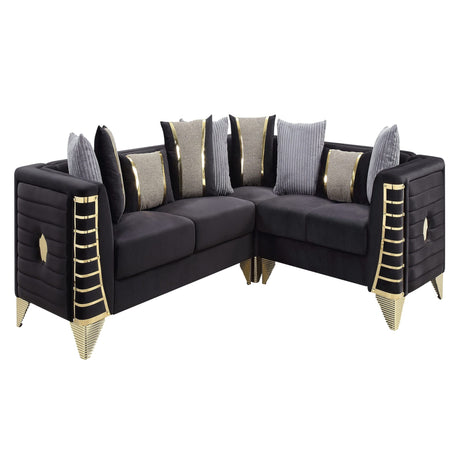 Donovan Black Velvet Sectional Sofa with Metal Legs view 2