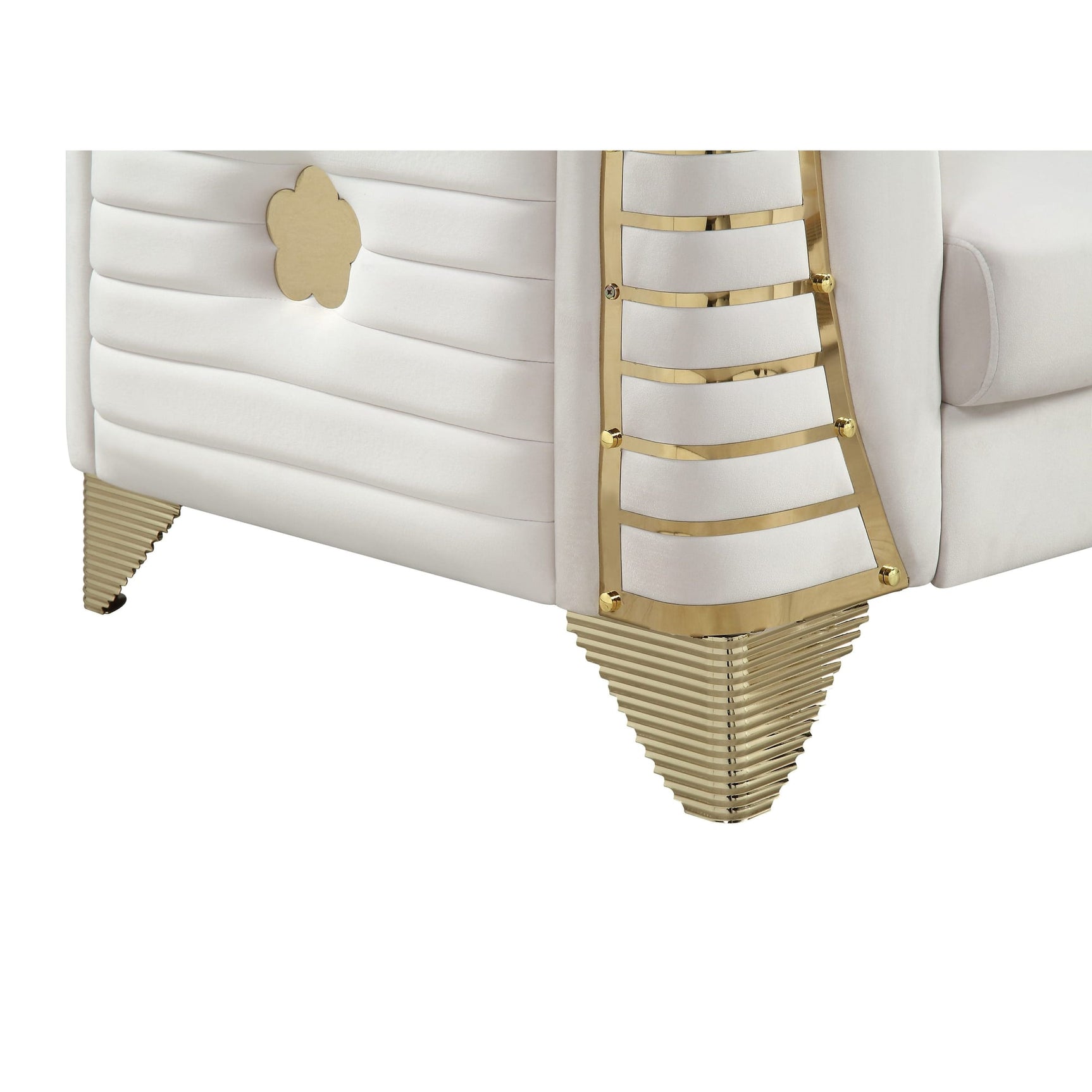 Donovan Cream Velvet Sectional Sofa with Metal Legs and Pillows view 2