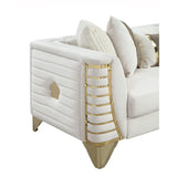 Donovan Cream Velvet Sectional Sofa with Metal Legs and Pillows view 3