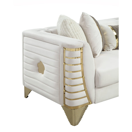 Donovan Cream Velvet Sectional Sofa with Metal Legs and Pillows view 3