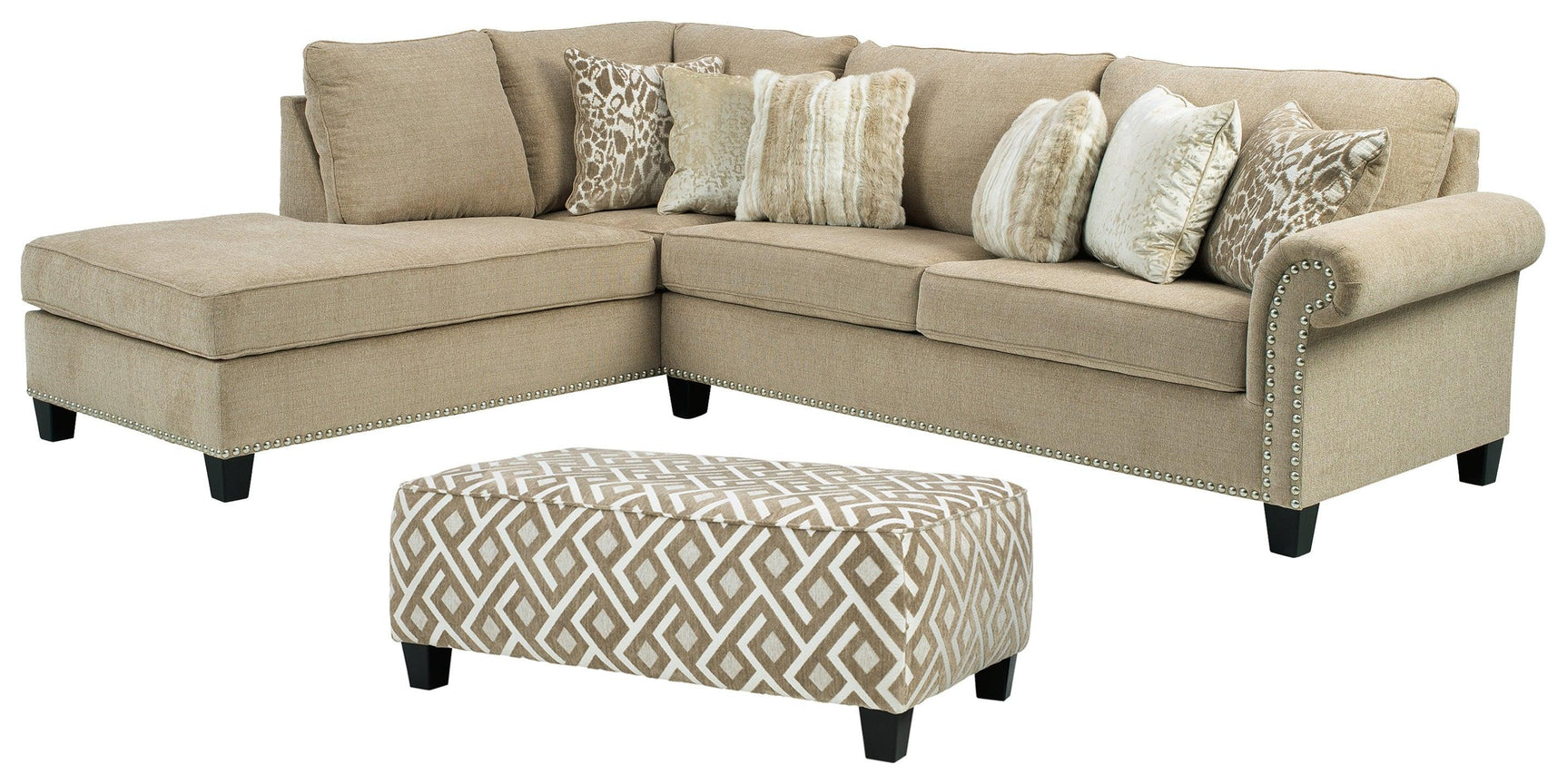 Dovemont Putty 2-Piece Sectional With Ottoman - Ella Furniture