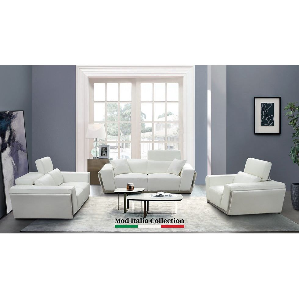 Domo White Italian Leather Match Chair and Sofa-Loveseat Living Room Set view 2