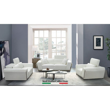Domo White Italian Leather Match Chair and Sofa-Loveseat Living Room Set view 2