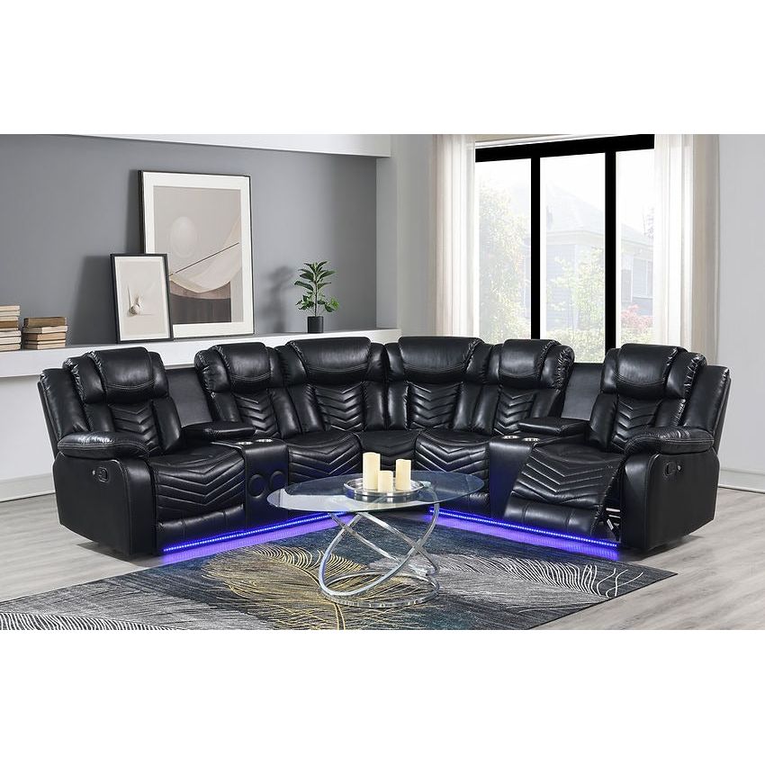 Lucky Charm Black Air Leather 3-Piece Reclining Sectional from Ella Furniture