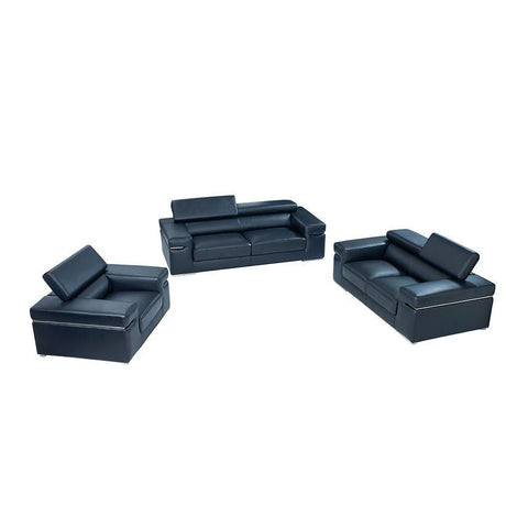 Soho Black Italian Leather Match Sofa, Loveseat, and Chair Set view 2
