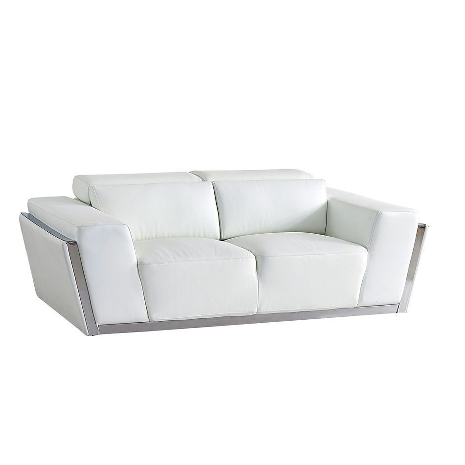 Domo White Italian Leather Match Chair and Sofa-Loveseat Living Room Set view 4