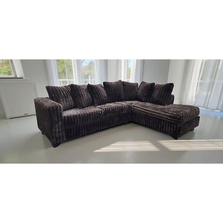 Gia Chocolate Stripe Fabric Sectional Sofa with Ottoman from Ella Furniture