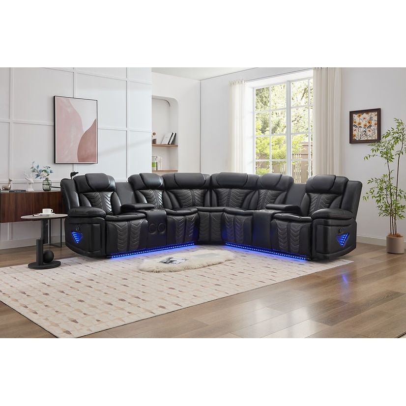 Innova Black Air Leather Reclining Sectional