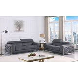 Giorgio Dark Grey Italian Leather Sofa, Loveseat, and Chair Set view 2