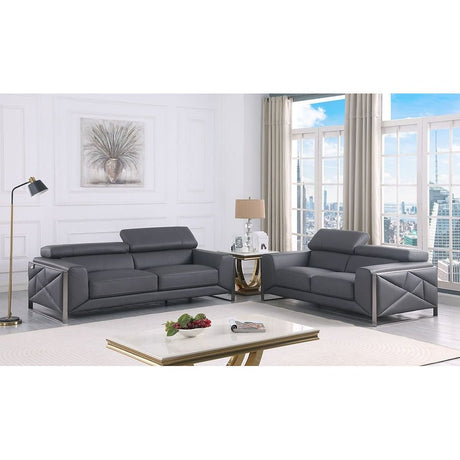 Giorgio Dark Grey Italian Leather Sofa, Loveseat, and Chair Set view 2