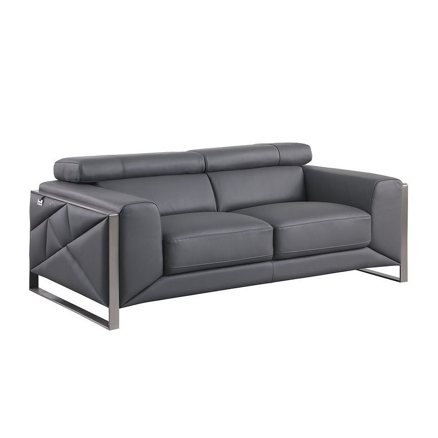 Giorgio Dark Grey Italian Leather Sofa, Loveseat, and Chair Set view 4