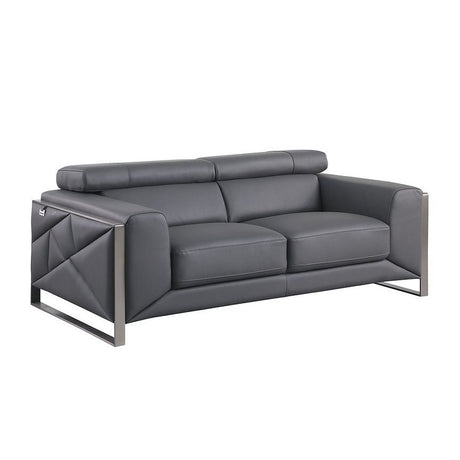 Giorgio Dark Grey Italian Leather Sofa, Loveseat, and Chair Set view 4