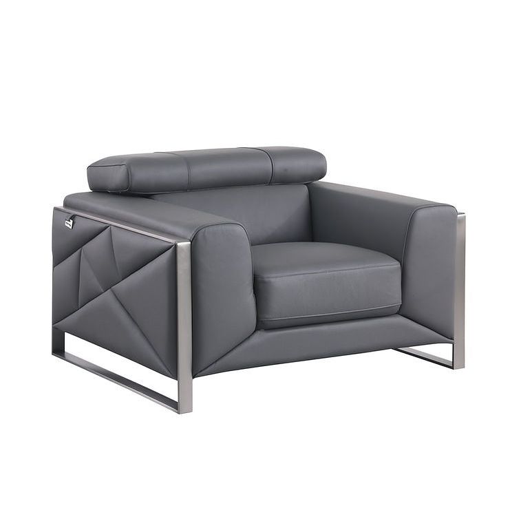 Giorgio Dark Grey Italian Leather Sofa, Loveseat, and Chair Set view 5