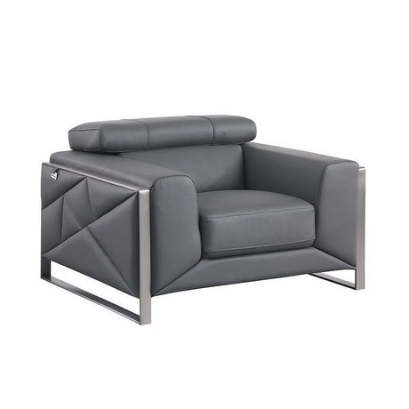 Giorgio Dark Grey Italian Leather Sofa, Loveseat, and Chair Set view 5